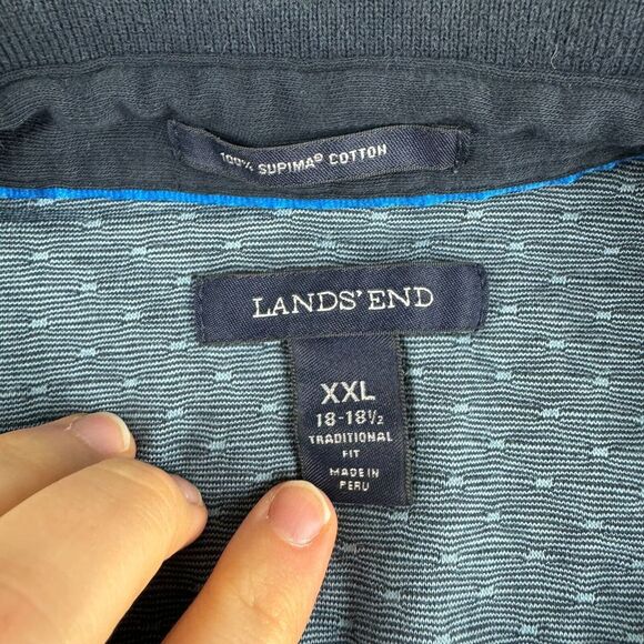 Lands End Shirt Mens XXL Blue Geometric Colorblock Golf Polo Supima Cotton - Picture 3 of 11